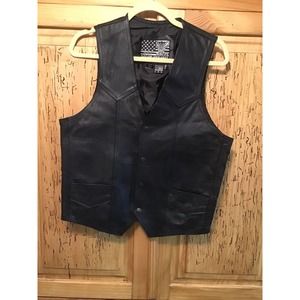 Men's USA Bikers Dream Apparel Black Leather Vest Lined Size 38
